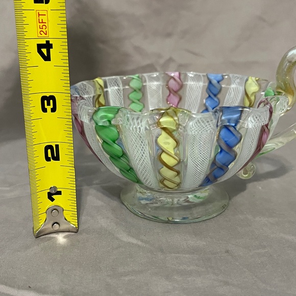Vintage Murano Glass Latticino Cup Italy Studio Art Glass - Picture 8 of 9